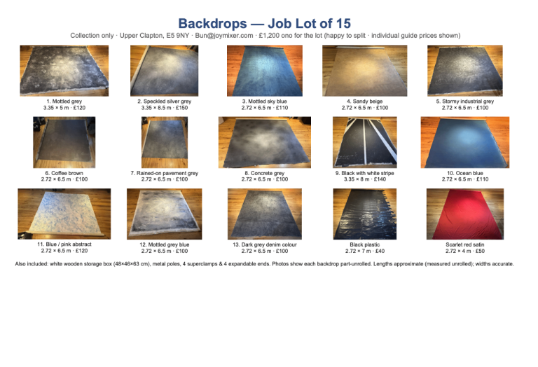 15 Hand-Painted Canvas Photography Backdrops - Job Lot (Studio/Theatre/Film)
