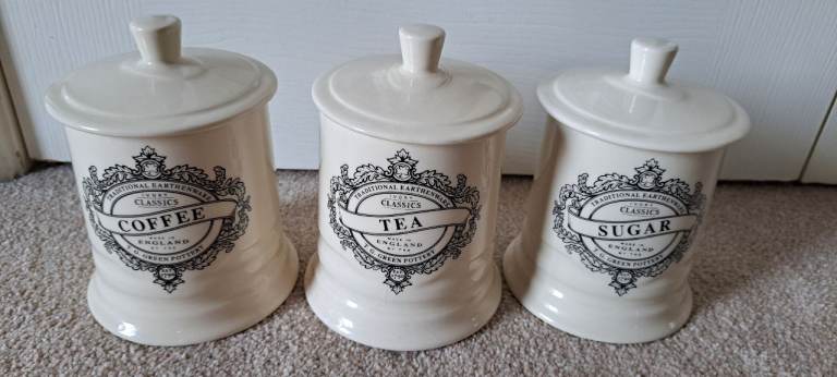 Cloverleaf Coffee Tea Sugar Canisters – Cream Ceramic Set