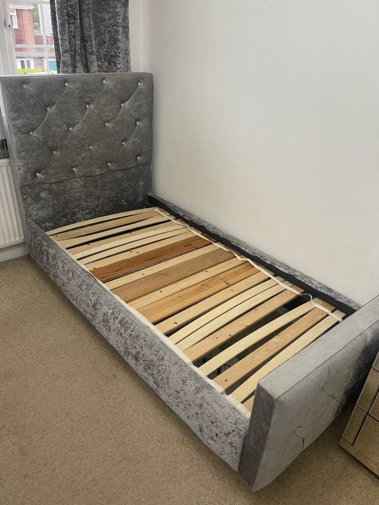 CRUSHED VELVET SINGLE BED FRAME 3FT BED BASE 