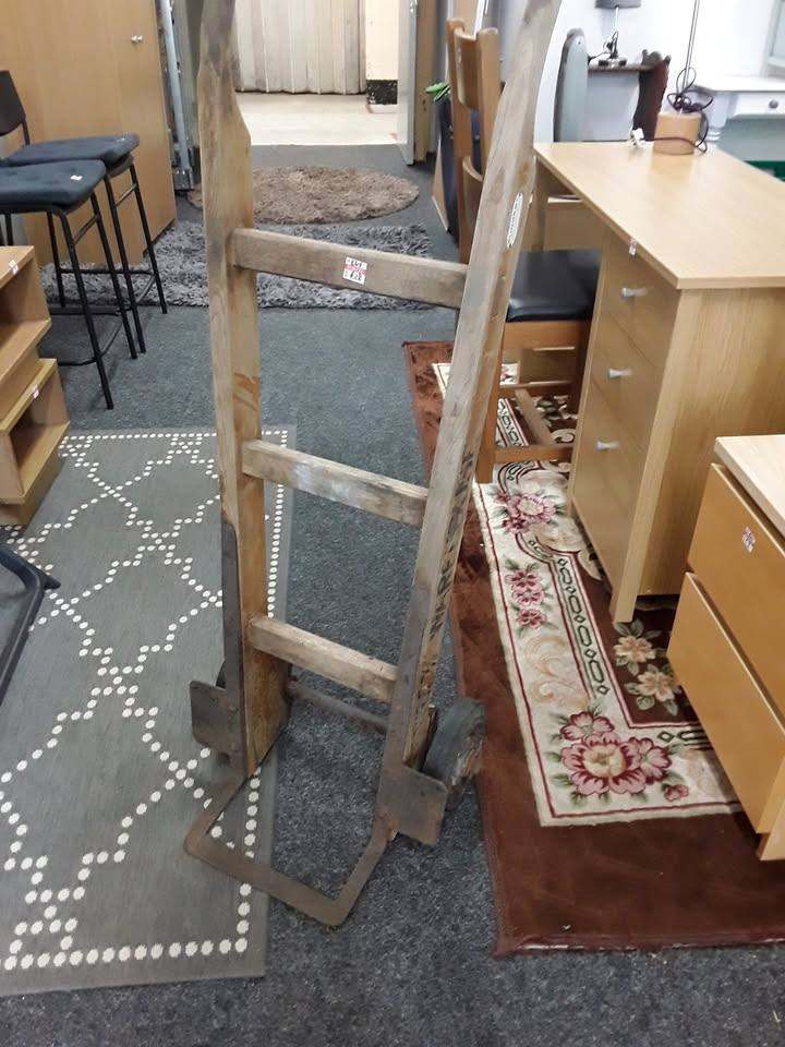 Vintage solid oak Slingsby sack truck Low Cost Moves 2nd Hand Furniture STALYBRIDGE SK15 3DN