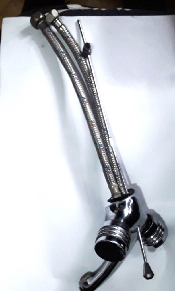 Used Chrome-finished Twin-handled Shower Faucet with Two Hoses   