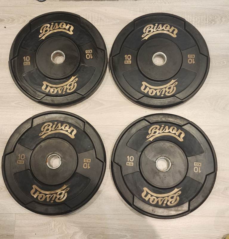 image for 4x 10kg bison olympic rubber bumper weight plates 