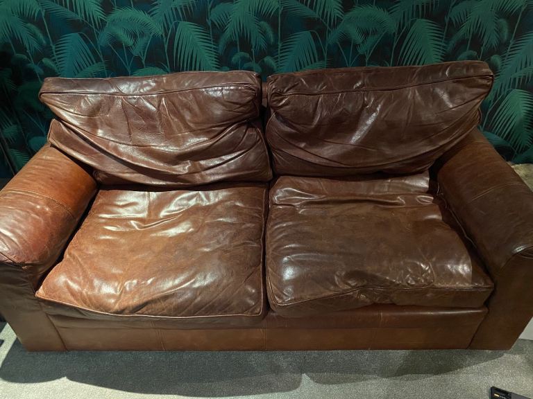 Brown leather sofa and chair 