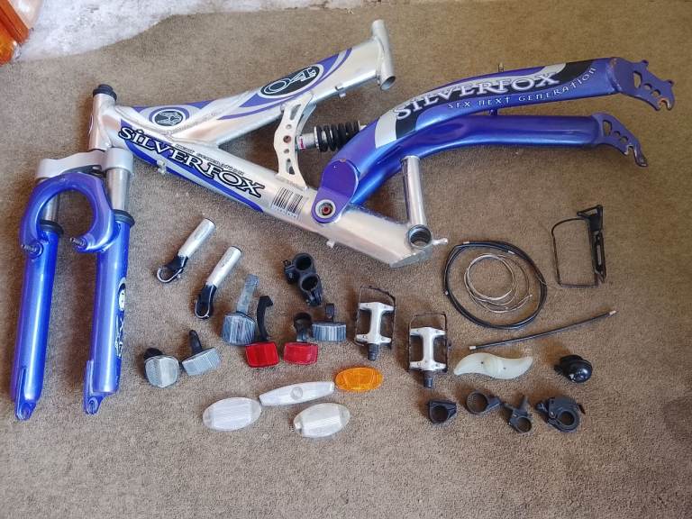 Job Lot / Bundle Of Bike / Bicycle Parts. Frame, forks, pedals, reflectors etc.