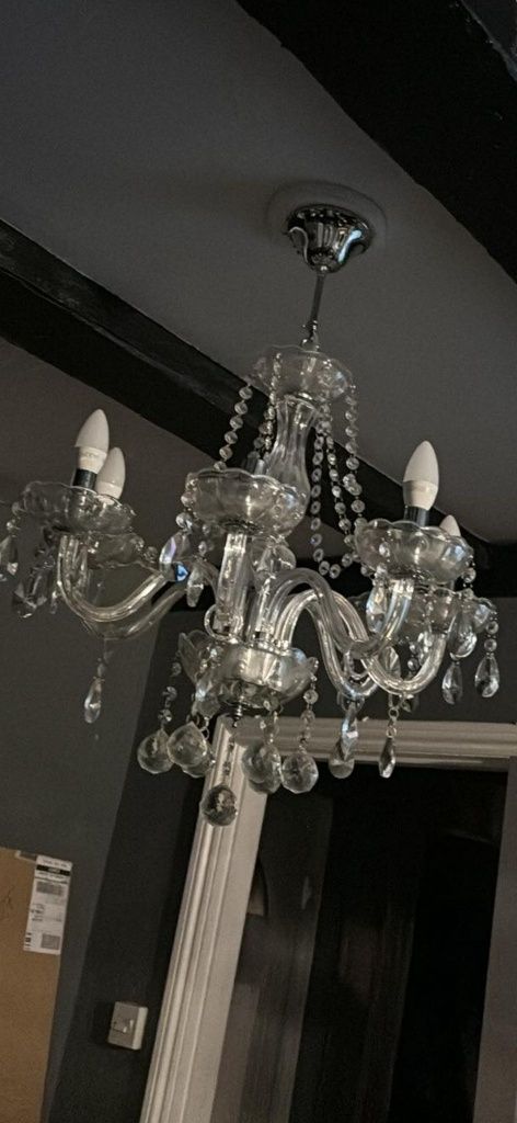 2 glass chandeliers