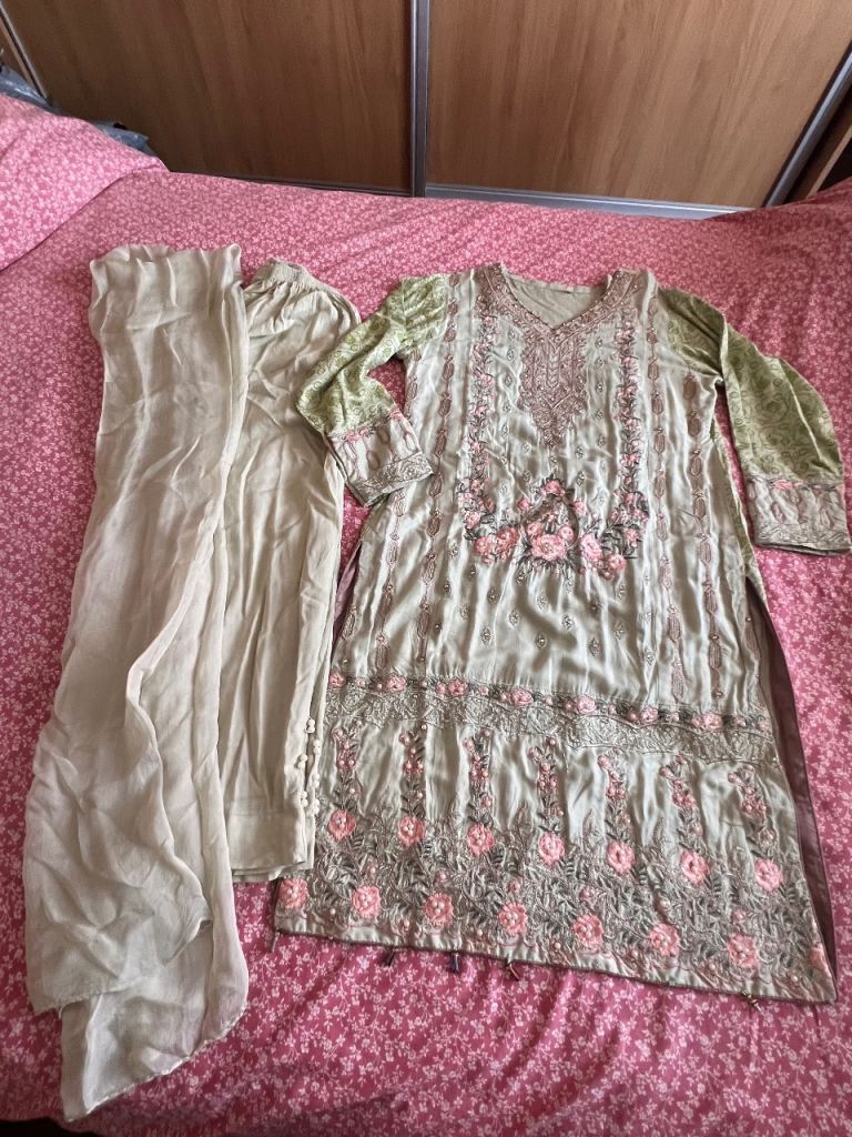 Beaded embroidered Asian suit