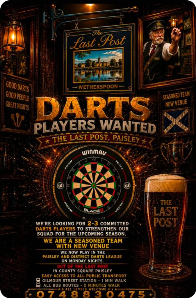 Dart Players Wanted ( monday paisley league)