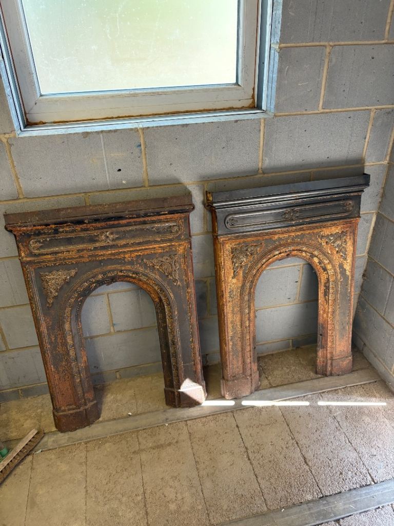 Pair of Antique Cast Iron Fireplace Inserts / Surrounds
