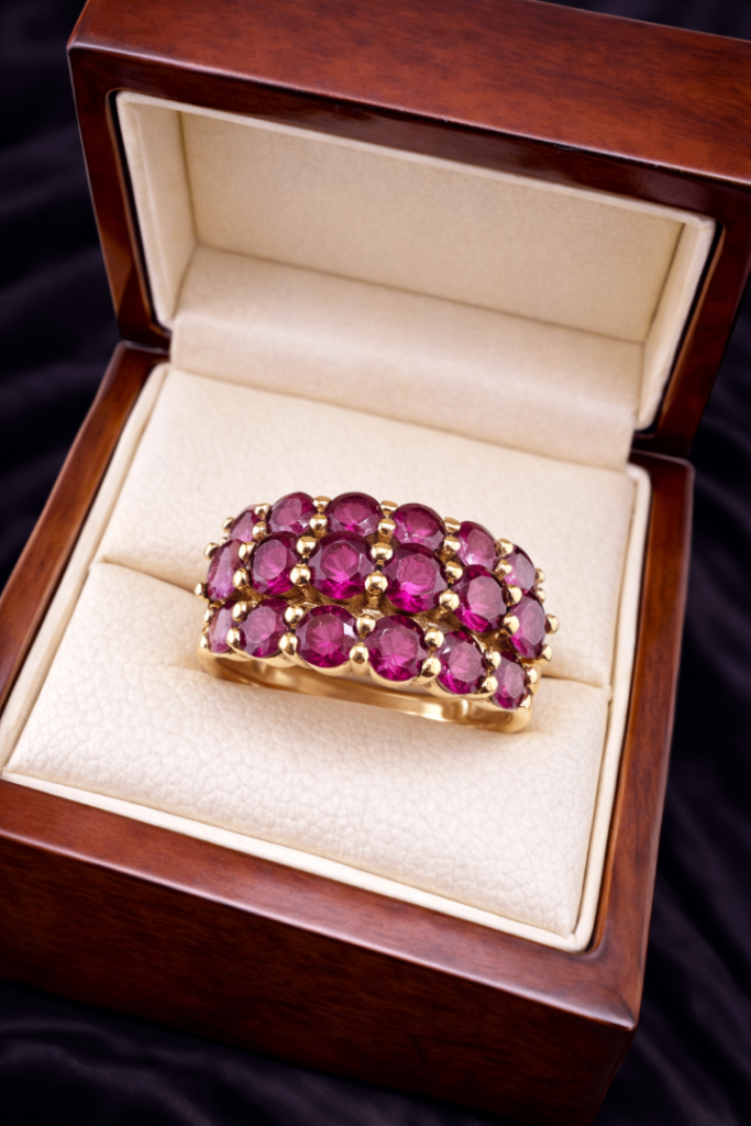 Vintage 9ct Yellow Gold Ruby Cluster Ring