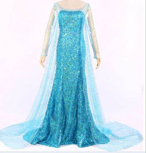 New Ladies Frozen Elsa Long Maxi Dress Party Adult Fancy size L / 16 (3XL Chinese)