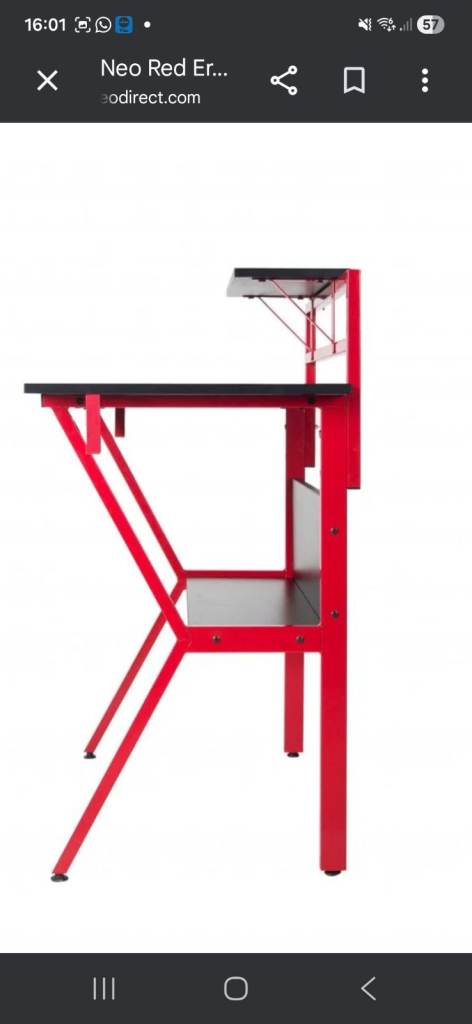 Red & Black Gaming Desk with Monitor Riser and Storage