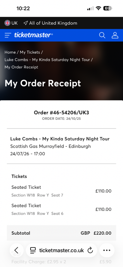 Luke Combs Tickets - Edinburgh, My Kinda Saturday Night Tour