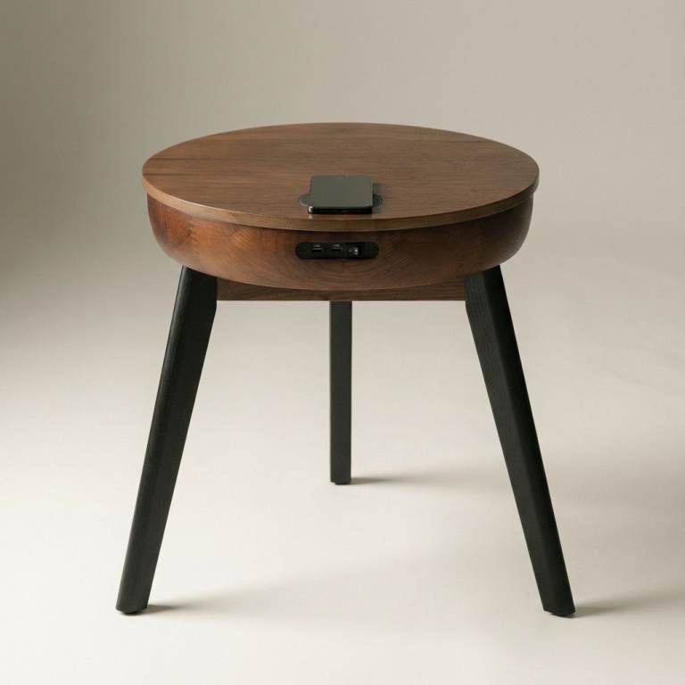 Walnut Wooden Lamp Table with Charger/ bluetooth speaker RRP £179 Selling for £70