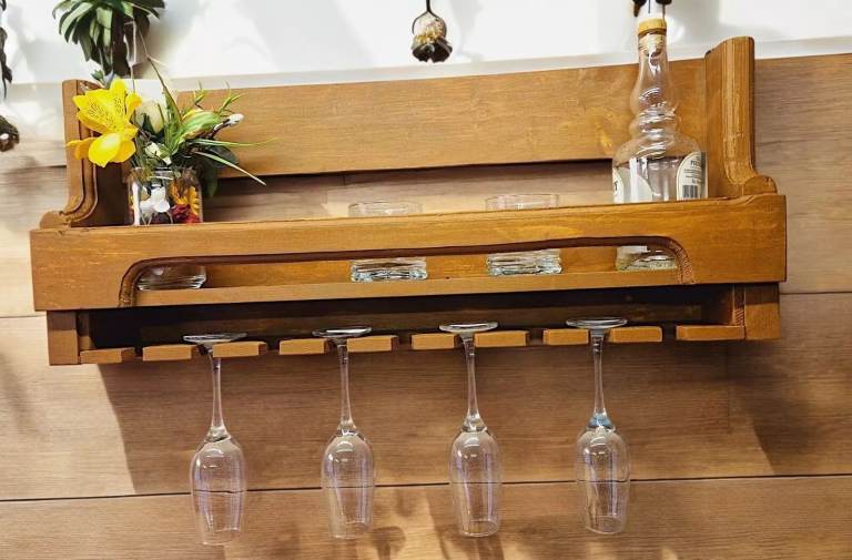 Shelf Wall Shelf Glass Alcohol Bottles Glass Shelf Wine Champagne Wall hang Handmade