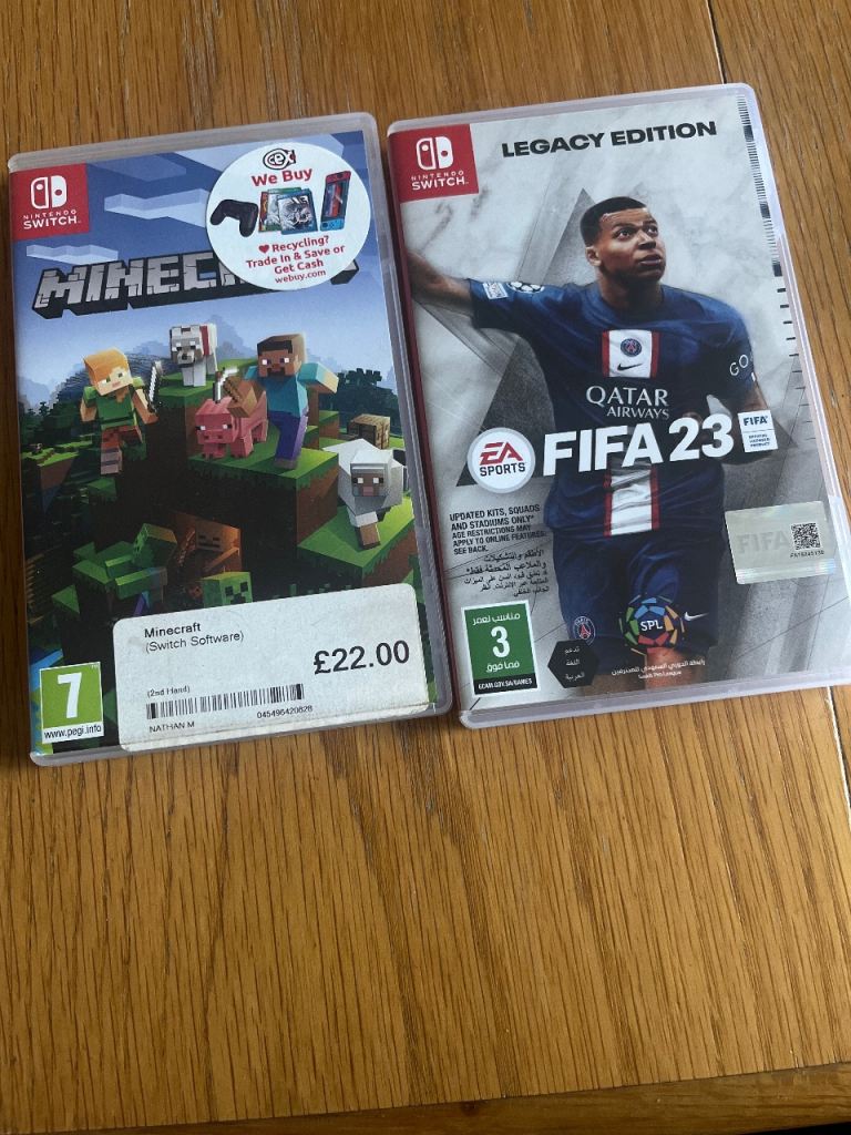 FIFA 23 and Minecraft Nintendo Switch games