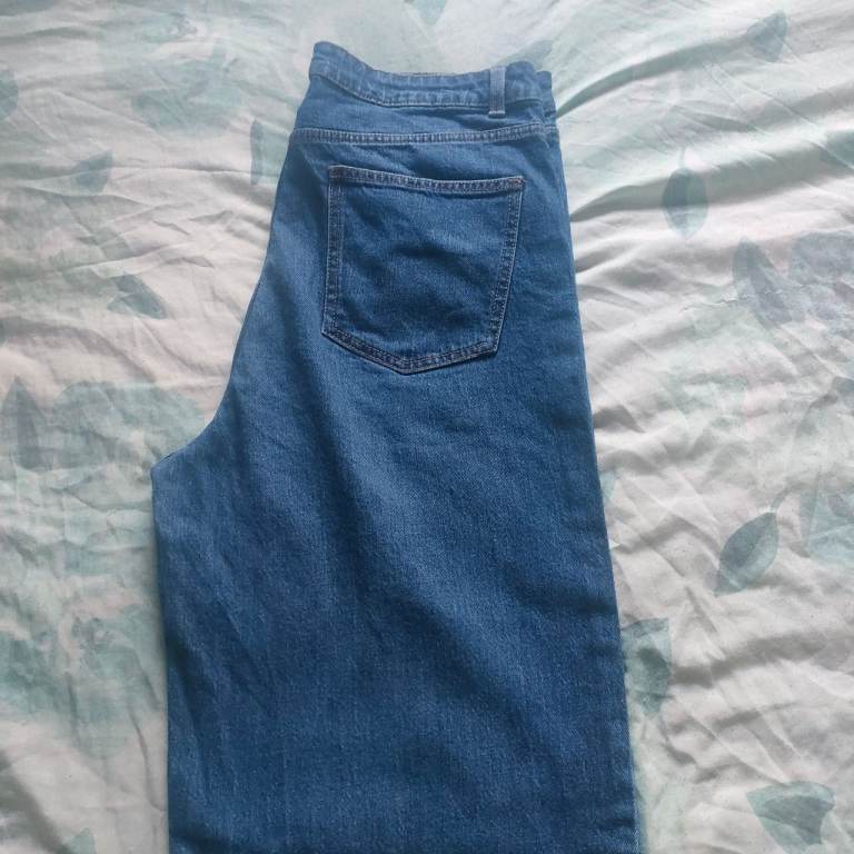 M&S Wide Leg Denim Jeans Size 14 Long Trousers 