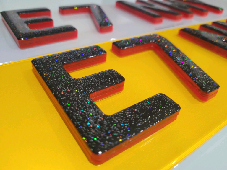 6mm Neon Red 4D Glitter Gel Car Number Plates 