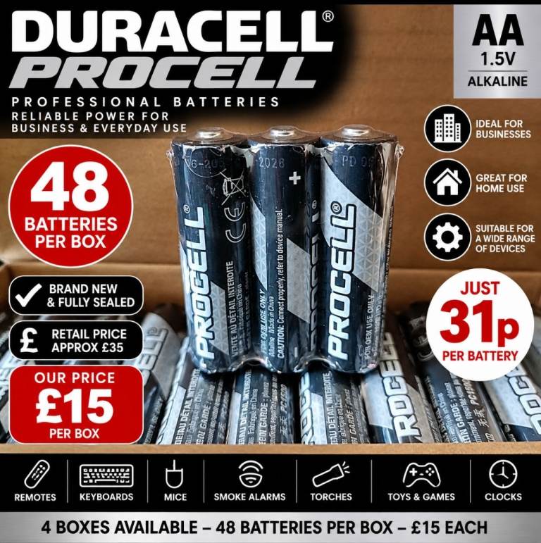 New Procell AAA Batteries - Box of 48