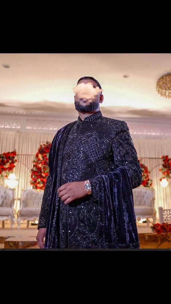 Mens Black Embroidered Groomswear