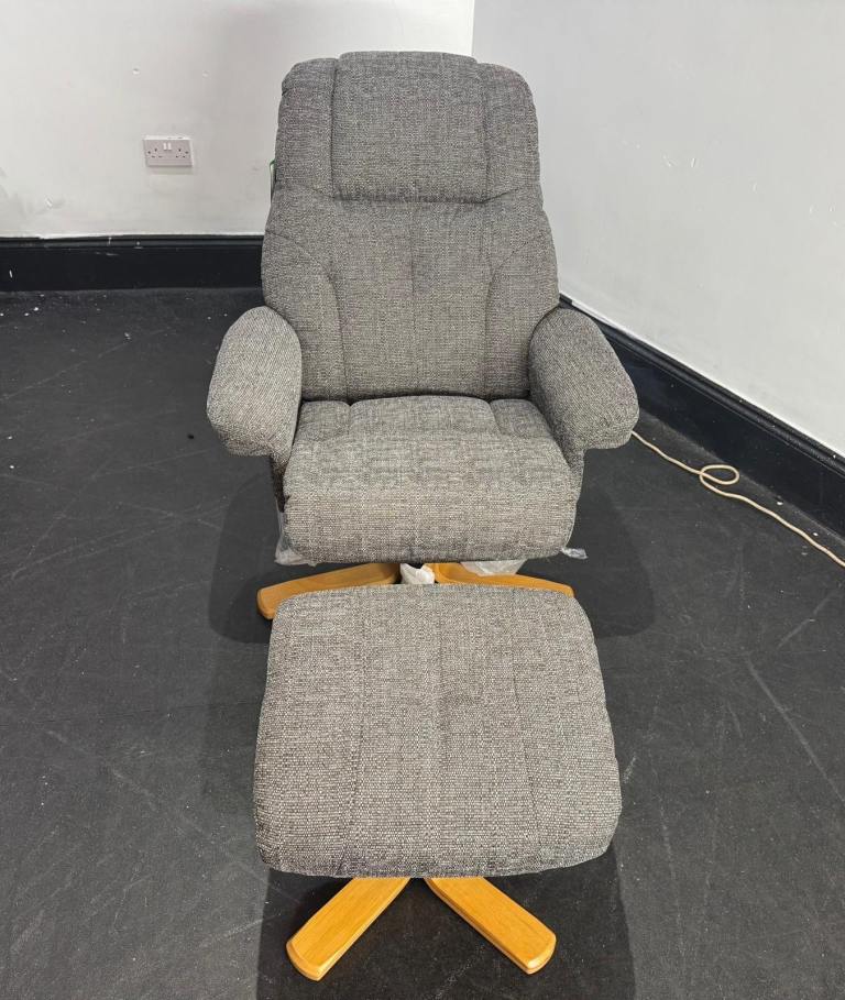 DFS Capri Grey Swivel Recliner Chair & Footstool  New  £250 Free Local Delivery