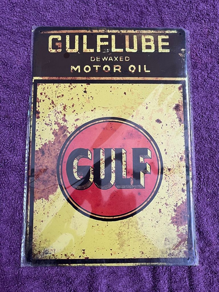 Vintage Style Sign Metal 20cm x 30cm Brand New, Gulf Motor Oil. Man Cave Gift.