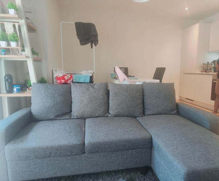 Grey Fabric Corner Sofa with Chaise Lounge – Good Condition