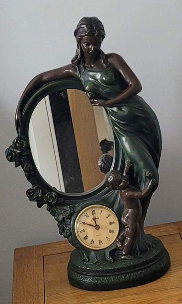 Antique Style Figurine Clock with Mirror – Good Condition