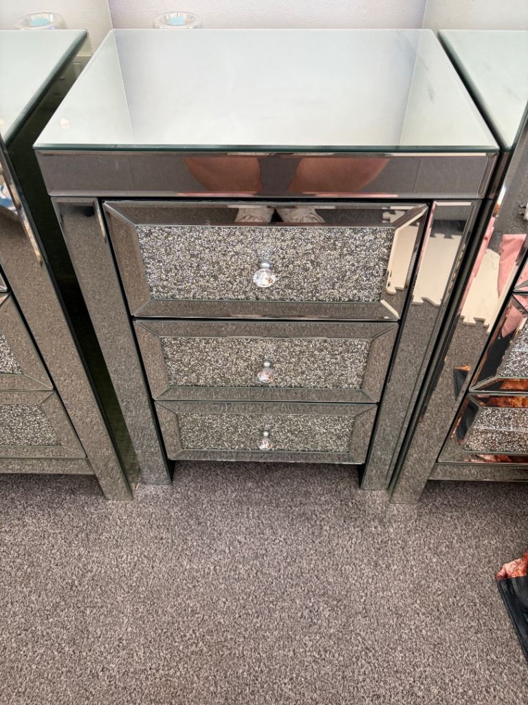 Mirrored Bedside Table with 3 Drawers