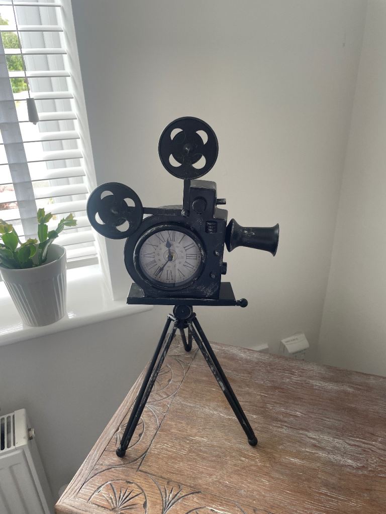Vintage Style Film Camera Clock – by C Black Metal, Good Condition