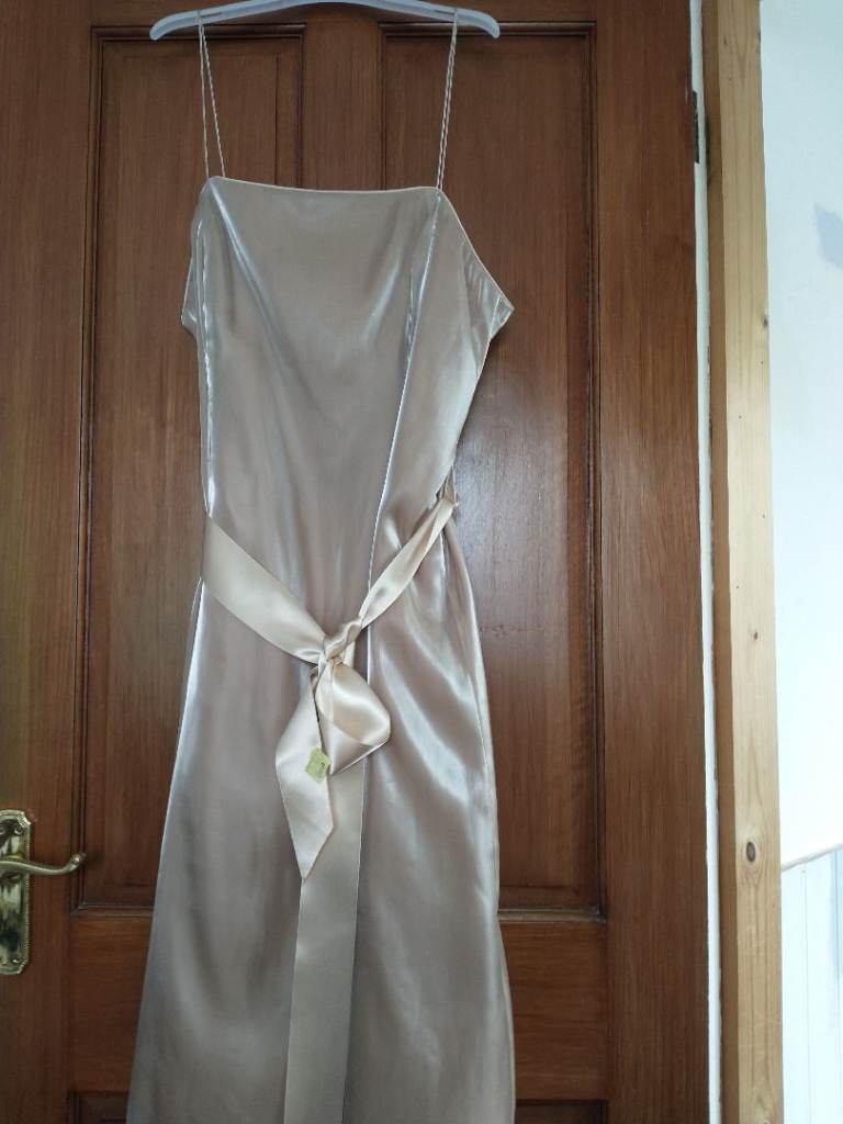 image for DRESS for special occasion. SIZE 16, Pale-gold shimmer/satin. New cond.