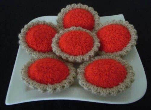 6 Hand Knitted Strawberry Jam Tarts - Toy Food!