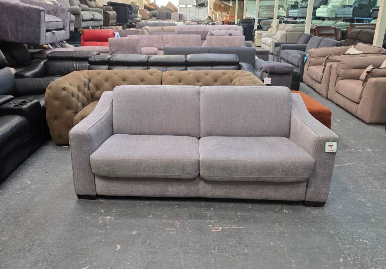 Ex-display Optimus grey herringbone fabric 3 seater metal action sofa bed