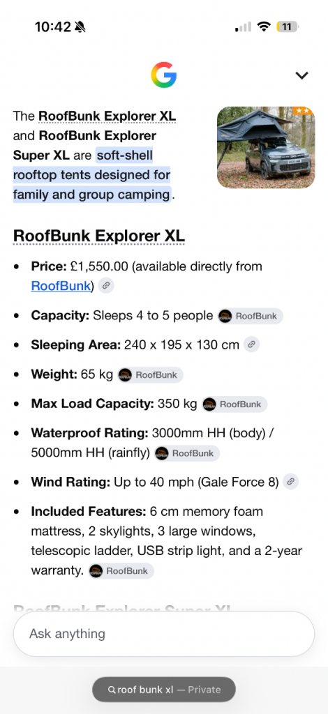 RoofBunk Explorer XL Rooftop Tent – Good Condition