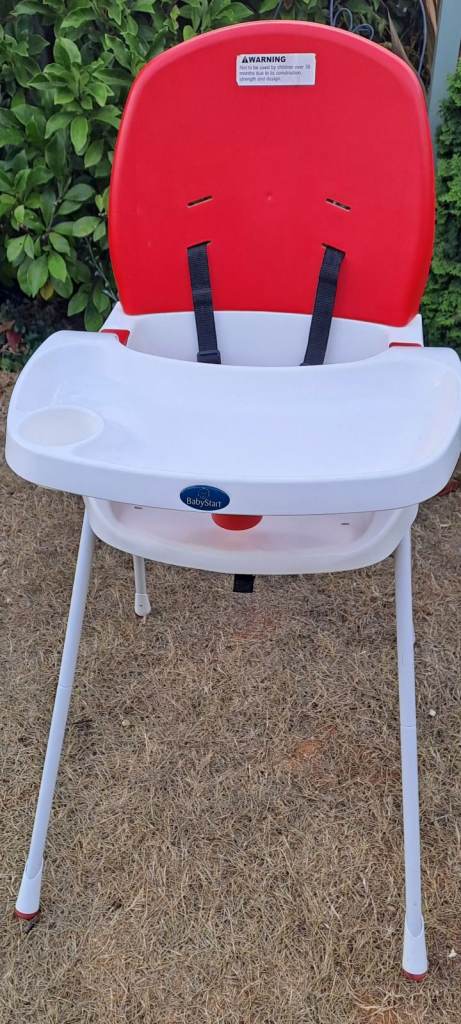 Red and White Baby High Chair with Tray – Good Condition