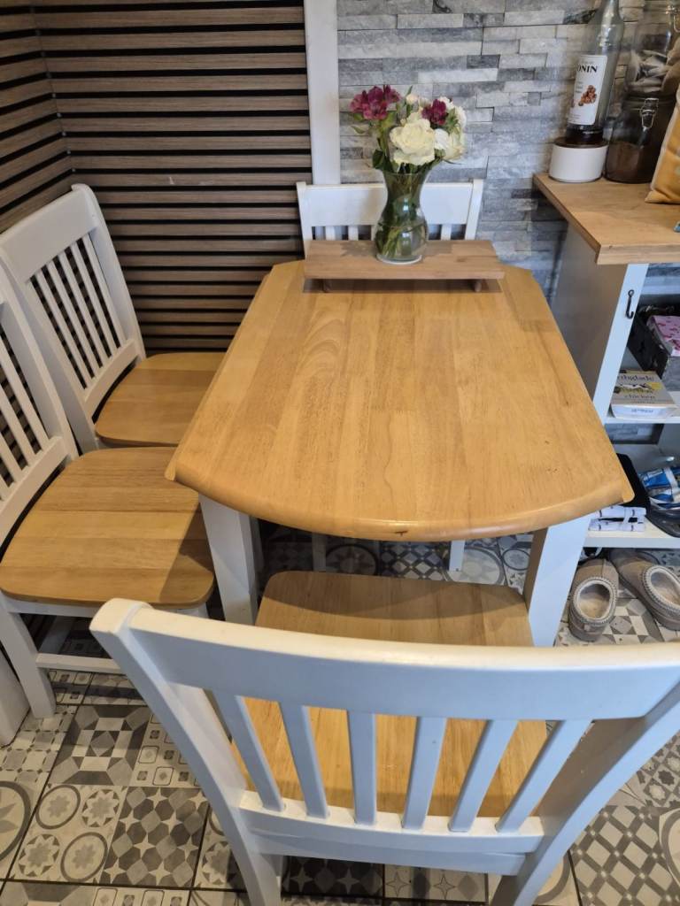 Country Cottage Style Drop Leaf Dining Dinning Table & 4 Chairs
