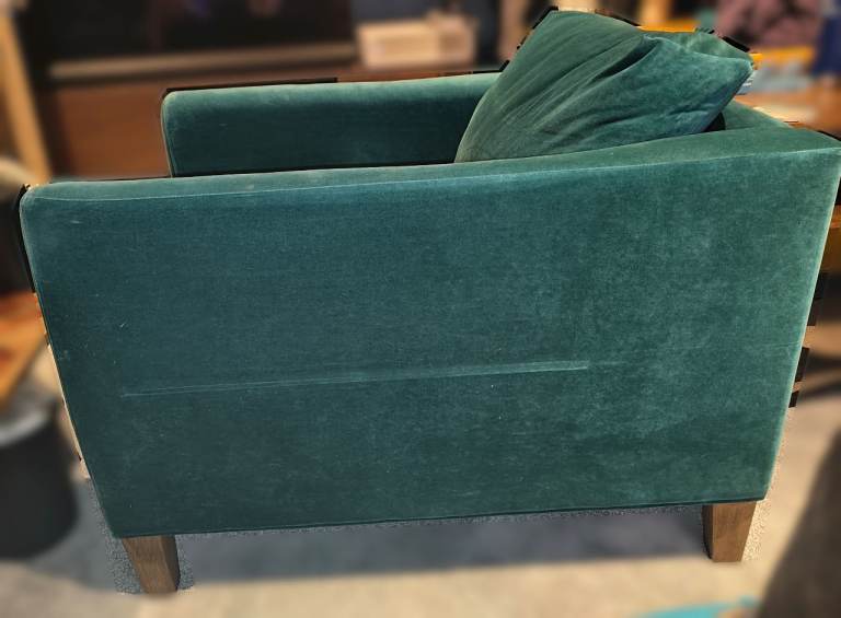 PRICE DROPPED! Two (2) Izzy Small Armchairs with Smart Velvet fabric and English Oak legs