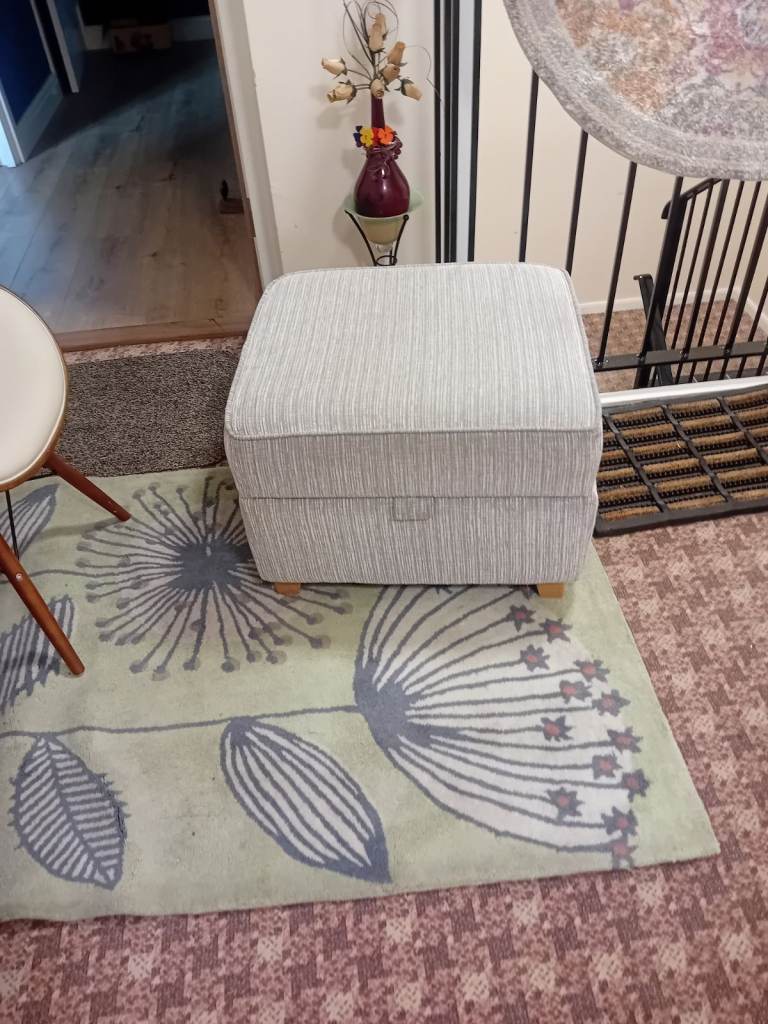 Grey and white Fabric Storage Ottoman / Footstool – Good Condition