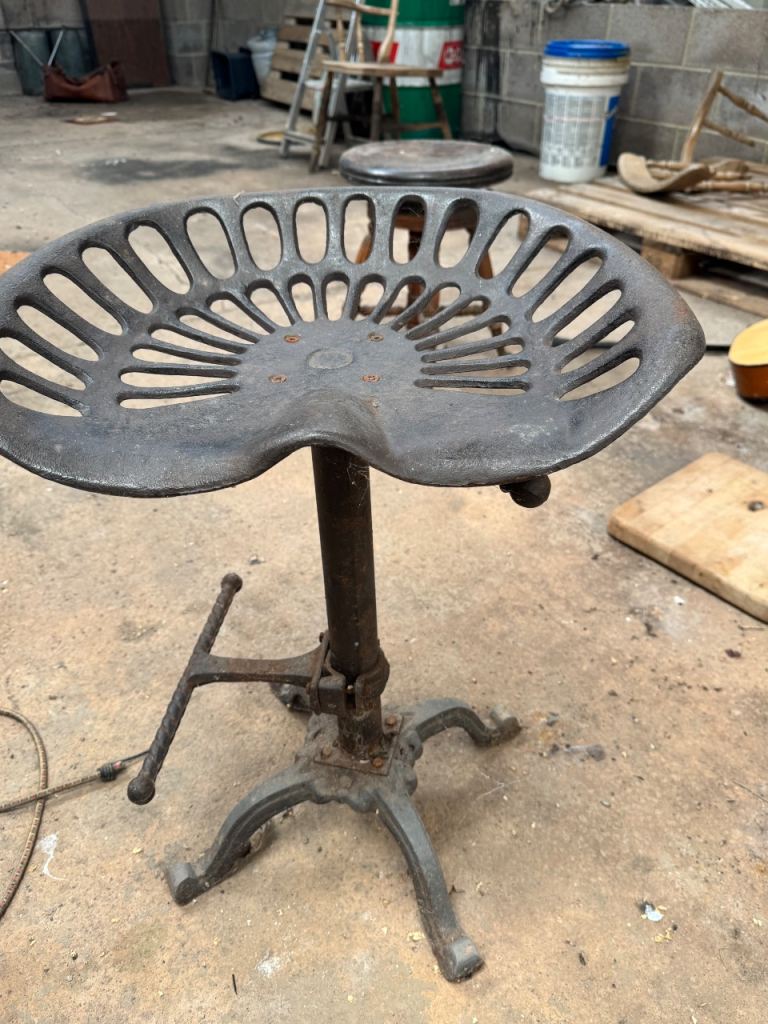 Vintage Cast Iron Tractor Seat Stool - Adjustable Height
