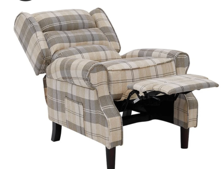 New Chair Recliner Beige Tartan - Was £229 - Collection/Fast Delivery