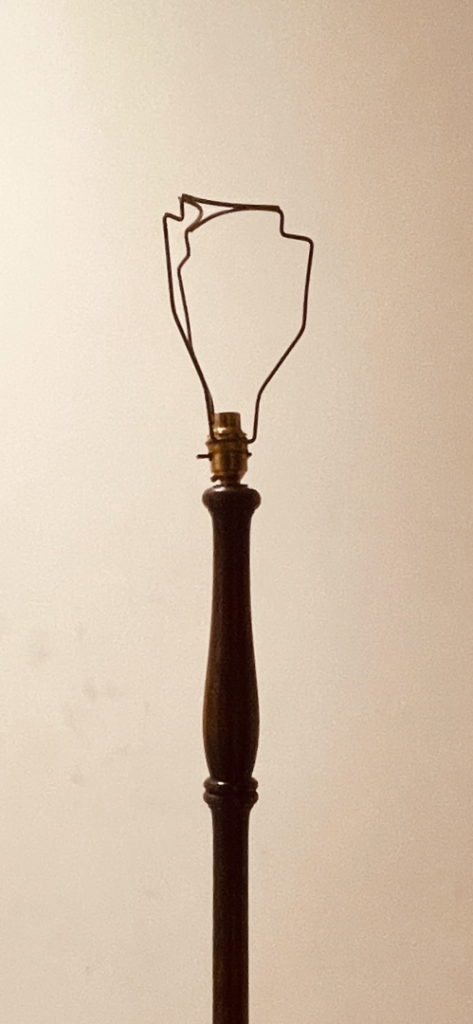 Vintage Turned Wood Standard Floor Lamp with Fringed Cream Shade