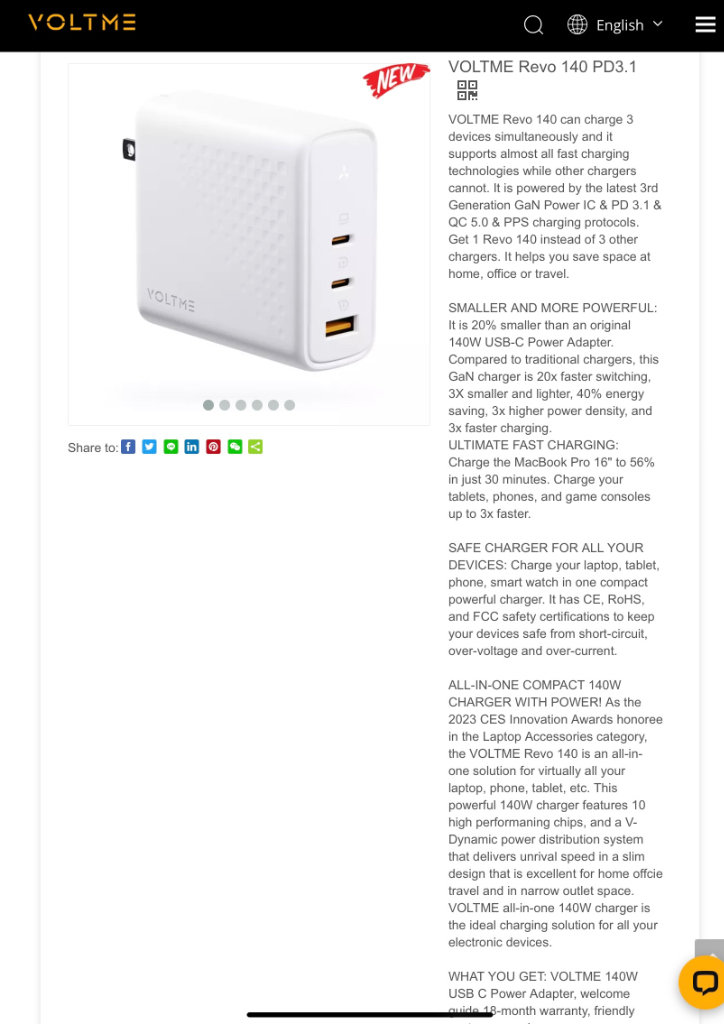 Fast charger VOLTME Revo 140 Max 140 usb c x 2 and usb a