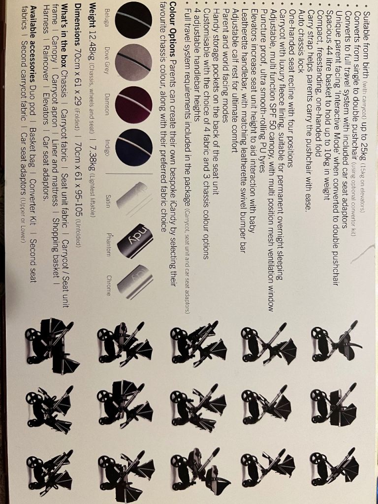 Icandy Peach 5, Duo pod Indigo, Parasol and clamp Indigo, Adaptors