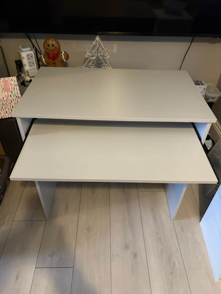 Grey desk for computer, laptop, student, with pull-out shelf VGC