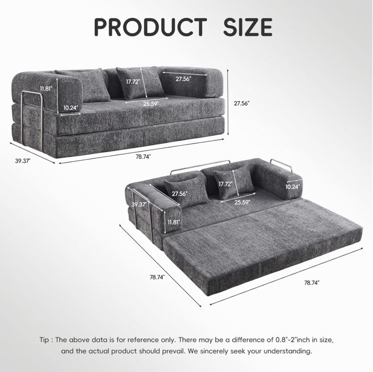 AIMSTYTO 5-in-1 Convertible Folding Sofa Bed – Grey