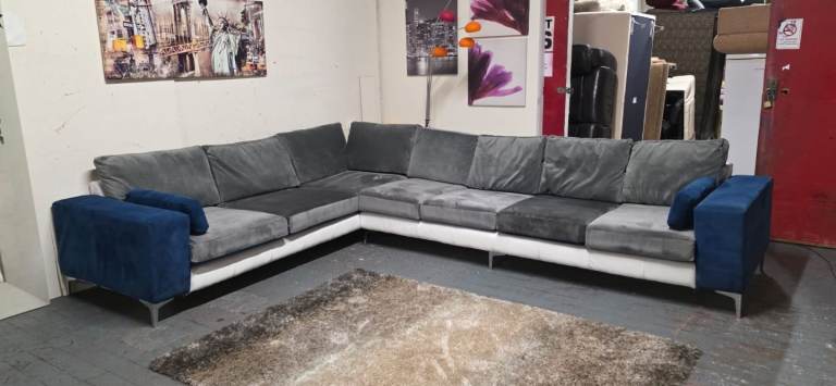 Huge Grey Velvet 7 Seater Corner Sofa 380 by 280cm