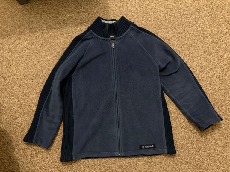 dark blue fleece jacket with full zipper