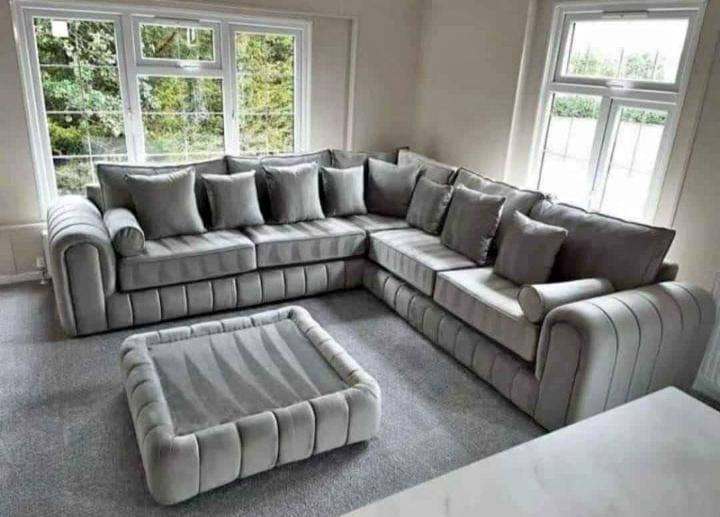 Brand New Lilly Collection In Grey Fabric Velvet Corner Sofa Or 3+2 Set