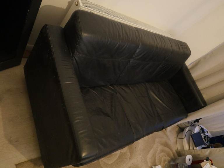 3 Seater Italian Leather Sofa, Black 