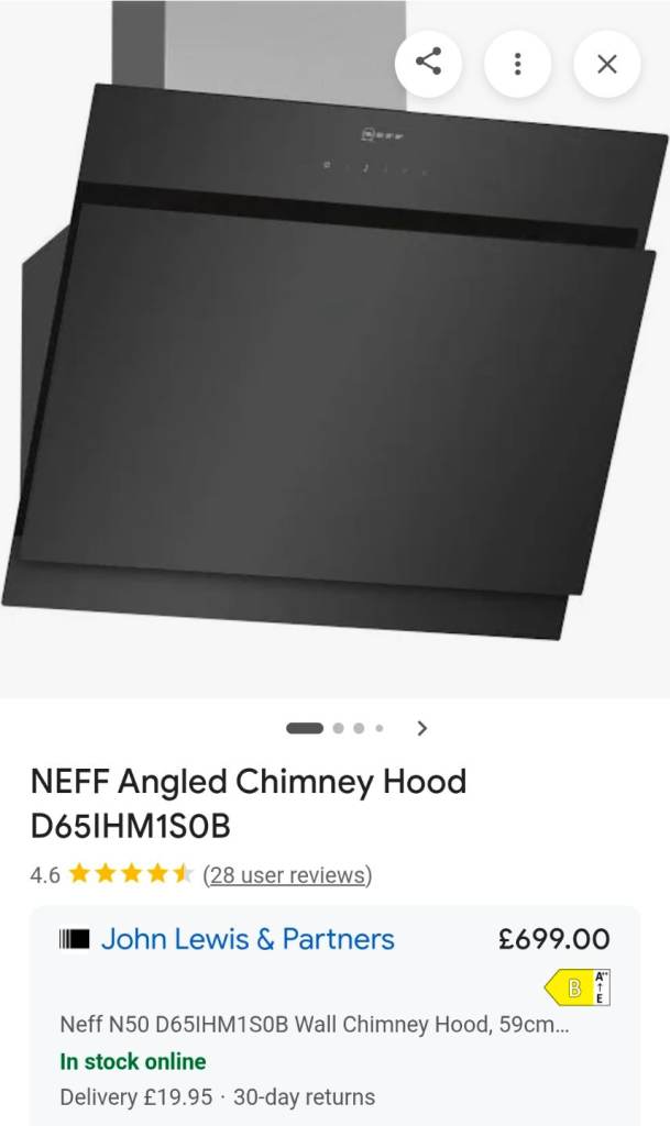 NEFF 60cm wall mounted black glass cooker hood