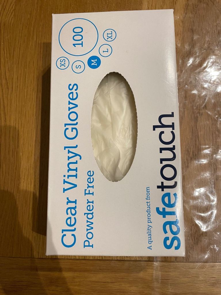 Safetouch Clear Vinyl Gloves - Powder Free, Medium, Box of 100